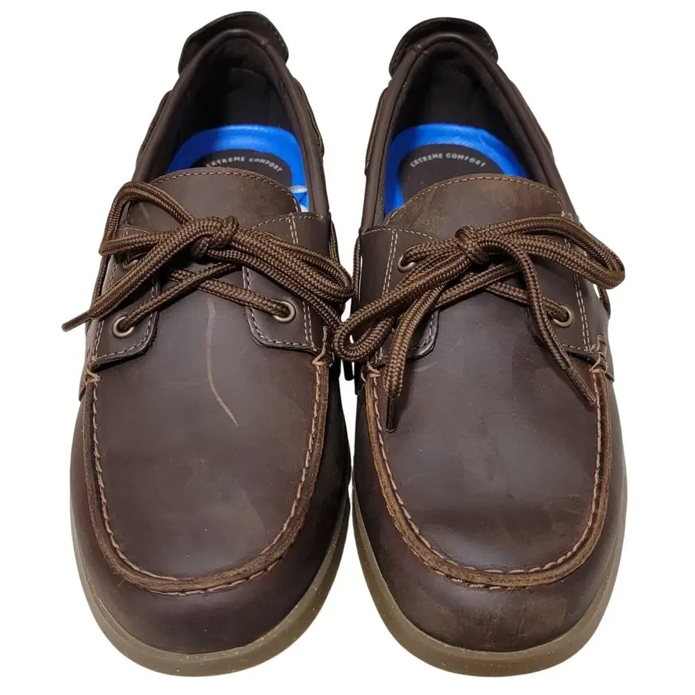 Clarks Men Flexway 2 Eye Boat Shoes Size US 8.5W Brown Nubuck Leather